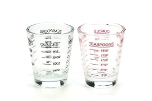 MISS VETTY Shot Glasses Measuring Cup Round Liquid Heavy Glass Espresso Shot Glass 1 OZ 4 Features 30ML (2Pack-Black+red)