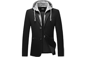 KUDORO Blazer Homme Veste de Costume Slim Fit Casual à Capuche Amovible avec Deux Boutons Décontracté Veste de Smoking Couleur Unie Veston Blouson Classique