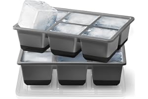 JRISBO Silicone Stampo per Cubetti Ghiaccio, 6 CM Grande Forme per Ghiaccio XXL Senza BPA & Facili Da Rimuovere, Stampi Grandi Vaschetta Ice Tray per Cocktail Whisky (2 NERO)