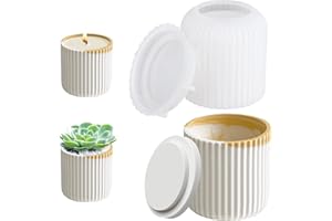 CSUNTIKULO Moule à Bougie en Béton, Moule en Silicone bougeoir Moule, coulée Pot de Bougie avec Couvercle Moule, Coupe à Bougie, pour Pot De Ciment, Porte-Bougie en Plâtre