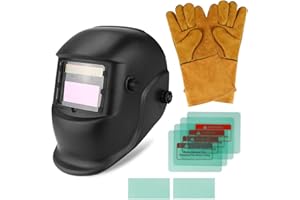 ANESTY Solar Schweißhelm Schweißmaske Automatisch Verdunkelnd, Großes Sichtfeld, Variable Verdunkelung DIN 9-13, mit 2 Sensoren und 6 Ersatzlinsen, für TIG MIG ARC Schleifen Schweißenmit