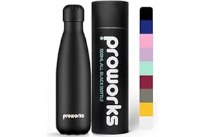 Proworks Bouteille d'eau Isotherme, sans BPA, Gourde INOX Reutilisable pour Maintien Chaud de 12 Heures & du Froid Jusqu’à 24 Heures, pour Sport, Gym, Voyage - 350ml, 500ml, 750ml, 1 Litre & 1.5 Litre