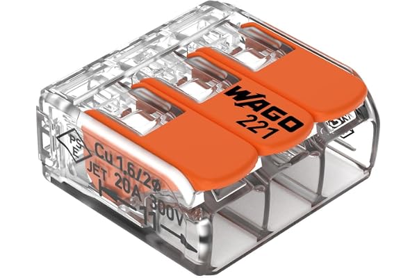 Wago 221-413 Borne de connexion 3 fils 0,2 à 4 mm² avec levier de commande, transparent modèle compact, Boite de 50