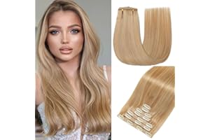 ‎GUDOZO GUDOZO Clip in Extensions Human Hair 7pcs 35cm 80g Invisible Clip Extensions Human Hair Extensions Human Hair Clip Extensions Skin Weft Hair Extension(14Inch,M10/22/613#)