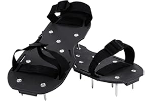 H-YEEU Sandales Aérateur Pelouse, Noir Rouleau Aerateur De Pelouse Chaussure à Gazon avec 2 Sangles Adjustables, Pelouse Ventilateur Scarificateur Gazon Manuel Ongles Chaussures pour Votre Gazon