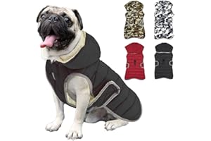 Etechydra Płaszcz dla psa Ciepła kamizelka z odpinanym kapeluszem, wygodna zimowa wodoodporna odzież dla psa z polaru ciepły płaszcz zimowy, czarny szary L.