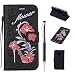Produktbild Handytasche für Moto G5, ZCRO Elegant Leder Handy Hülle Brieftasche Schutzhülle mit Kartenfach Muster Glitzer Geprägte Blumen Glitter Flower Etui Magnet Tasche Standfunktion Hüllen Flip Case mit Stift für Lenovo Motorola Moto G5 (Schwarz,Rot)