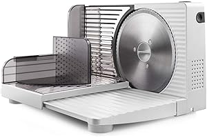 Taurus Cutmaster Compact - Trancheuse électrique 100W, Pour jambon, viande et saucisson, Découpe de 1 à 15 mm, Lame en acier inoxydable de 17 cm, Table de découpe pliable, Protection des doigts