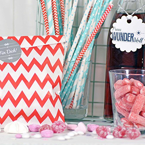 100 Frau Wundervoll Papiertüten Mix rot, 4 Designs zu je 25 Stück / Geschenktüten / Candy Paper Bags - 7