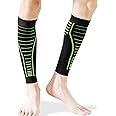 Rolxmed Calf Sleeves Compression Support for Night Running Soccer Football Fitness Sports Men Women (2Pcs/pack)(Black/Green, L/XL)