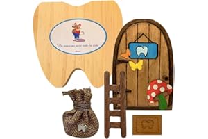 ABUBU Puerta Ratoncito Pérez mágica con Caja para Dientes de leche en Español, Carta, Escalera, Bolsita, Regalo original niño niña Ratón Pérez. Hecho a mano en España. Recuerdo Infancia