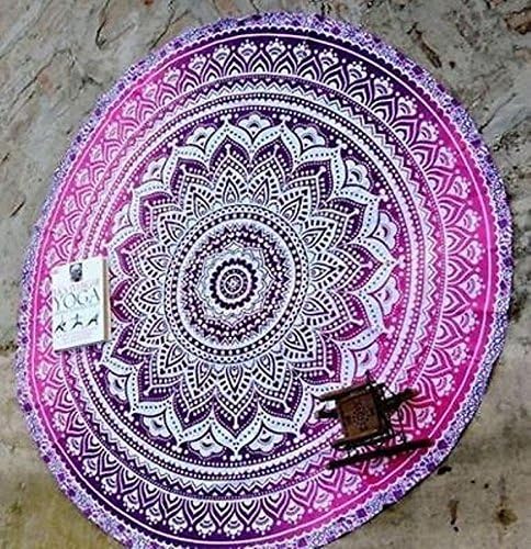 Krati Exports Indian Ombre Mandala Round Roundie Beach Throw Tapestry Hippy Boho Gypsy Cotton Round Yoga Mat