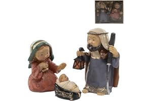 Makio M Nacimiento de Resina, Figuras de Belén Decorativas, Escena de Navidad con Portal, Presentación en Caja de Regalo (Nacimiento 3 Piezas)