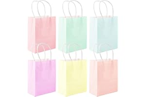 BETESSIN 24pcs Bolsas Pequeñas de Papel Colores Bolsas de Regalo con Asas 12 * 6 * 15cm para Fiestas Pascua Navidad Cumpleaños Bautizo Comunión Regalos (Color ligero)