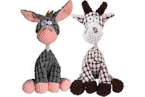 BAOFU Immortal Squeaker Plush Toy for Aggressive Chewers, Indestructible Robust Donkey Dog Toy, Durable Stuffed Animal Chew Toys with Squeakers for Small Medium Dogs (2Pcs A)