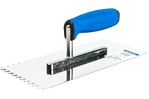 Toolty Truelle crantée carrée en acier inoxydable - 270 mm - 6 x 6 mm - Pour mortiers adhésifs - Poignée en caoutchouc - Carrelage - Adhésif - Bricolage - TLTY-7106