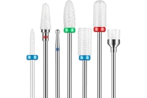Depvko Set di 7 punte fresa unghie, punte ceramica da 3/32 pollici per fresa unghie, frese per unghie diamantate per cuticole, punte per unghie con pennello, Pedicure manicure, domestico del salone