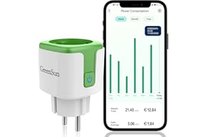 Prise Connectée, GreenSun 16A Prise WiFi Compatible avec Alexa, Google Home, Prise Programmable avec Mesure de Consommation d'Énergie, Commande Vocale et Contrôle à Distance