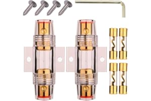 Gebildet 2 pezzi 4/8 Gauge AWG In-line Impermeabile Portafusibile AGU,con 4 pezzi 10×38 mm AGU Fusibili(60A/70A/80A/100A) per Auto Audio/Allarme/Amplificatore/Compressori