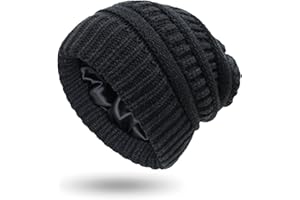 YAMEIZE Soft Berretti in Maglia Knitted - Donna Uomo Warm Cotone Slouchy Berretto Beanie Foderato in Seta Vintage Berretto Inverno Ragazze all'aperto…