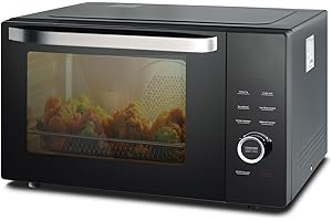 SMETA 8-in-1 Mikrowelle mit Heißluft & Grill & Kombi Funktion, Groß 34L, Mikrowelle mit Grill und Heißluft, 1000W Mikrowelle, 2400W Grill/Konvektion, Air Fry, Warmhaltestufe, 10 Auto-Menüs, Schwarz