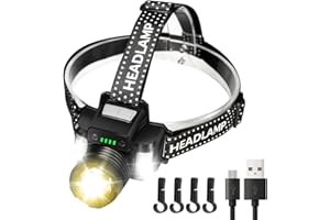 ‎DARKBEAM DARKBEAM Latarka czołowa LED 2000 lumenów, ładowana przez USB-C, superjasna, ciepła latarka z czerwonym światłem i czujnikiem ruchu, regulowana ostrość, kempingu, polowania