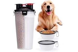CHUER Botella de Agua y Comida para Perros Portátil Con 2 Cuencos Plegables de Viaje, Taza Dispensador de Agua, Contenedor de Almacenamiento Al Aire Libre