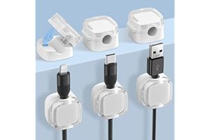 URAQT Fermacavi Scrivania, 6 Pezzi Organizer a Clip per Cavo Portacavo Magnetico, Clip per Filo con Adesivo, Durevole Cord per USB, Cavo Audio, Bianco