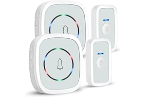 Airymium Drahtloses Türklingel: Funk-Türklingel Haustür mit 2 Wassergeschütztem Klingelknopf und 2 Empfänger Wasserdicht IP55 55 Klingeltöne LED Blinkt - Weiß