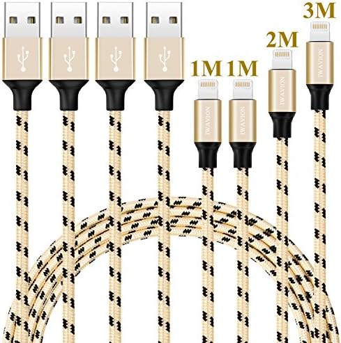 IWAVION iPhone Charger, 4Pack 1M 1M 2M 3M Extra Long Nylon Braided to USB Cable Fast Sync Charging Cord for iPhone 8/8plus/X/7/7 Plus/6s/6s Plus/6/6 Plus/5/5Plus/iPad and iPod (Black&amp;Gold)