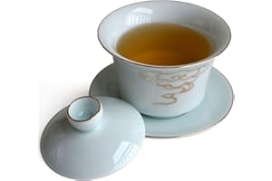 YXHUPOT Gaiwan cinese Sancai - Set da tè con vassoio, tazza, piattino, coperchio, filo dorato delicato