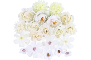 GUOSIYAO Teste Di Fiori Artificiali Fiori Finti Per Decorazioni Fiori Di Stoffa Fiori Artificiali Decorativi Decorativi Per La Casa Di Nozze Ghirlanda Scrapbooking Artigianato 20Pcs (Bianco)