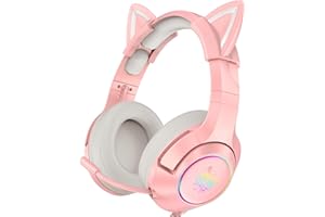 PHNIXGAM Pink Gaming Headset for PS4, PS5, Xbox One(No Adapter), Wired Over-Ear Headphones with Detachable Cat Ears, Microphone, RGB Backlight, Surround Sound for PC, Mobile Phone