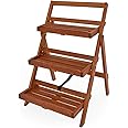 Casaria Display Shelf Plant Flower Stand FSC®-Certified Acacia Wood 3 Tier Ladder Folding