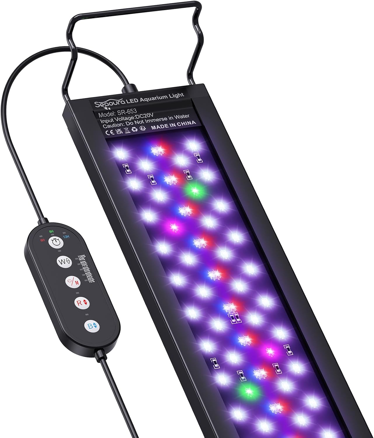 SEAOURA Luz de Acuario Led para Pecera de 30-45cm, Luz de Espectro Completo para Plantas, Temporizador de 6H/8H/12H, Bricolaje de 3 Canales WRB, 10 Brillo y 11 Colores, Soporte Ajustable