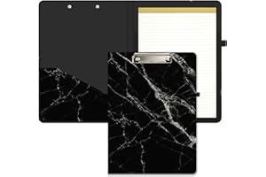 Hnogri Klemmbretter Folio mit nachfüllbarem, gefüttertem Notizblock und Innenfach für Studenten, Büro, Frauen, Mann, süßes benutzerdefiniertes Muster, Größe 12,8"x 9,2", Schwarzer Marmor