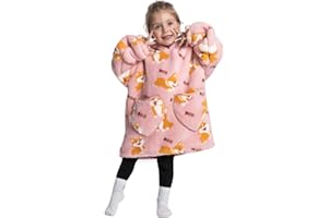 Alsehser Pull Plaid Adultes Enfants, Sweat à Capuche Chaude, Poncho Polaire Oversize Pilou Pilou, Capuchon Sherpa Peluche à Manches TV