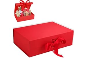 HUAMIRRA Scatola Regalo Magnetica con Coperchio, Pieghevole, Rettangolare per Natale, San Valentino (Rosso)