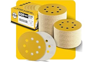 100 stycken 125 mm 8 håls slipskivor 600 korn – premium guld runt kardborreband för excenterslipmaskin – perfekt för trä, met