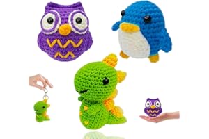 Knitiss Crochet Animal Kits for Beginners, Crochet Amigurumi Kit with Instruction &Video- Penguin, Dinosaur or Owl