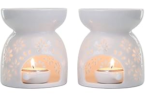 ComSaf Wax Melt Burners Essential Oil Burners Set of 2 - Flower Pattern, Lovely Aromatherapy Aroma Burner Ceramic Lamp Diffuser Candle Tealight Holder Home Bedroom Decor Christmas Housewarming Gift
