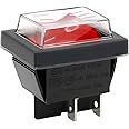 Heschen Rocker Switch ON-OFF DPST 4 Terminals Red Light 16A 250VAC with Waterproof Cover (1)
