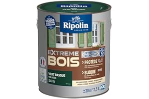 RIPOLIN - Peinture pour Bois Intérieur/Extérieur - Sans Sous-couche Ultra-couvrant - Résiste aux Intempéries, UV et Chocs - Protège et Magnifie - Lessivable - Satin - 2,5L - Vert Basque