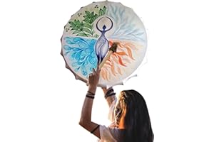 DEQUATE Shamanic Drum With Drumstick - Goddess Drum Gaia, Tree Of Life Decoration, Sound Healing Tool, Symbol Of Siberian Drum Spiritual Music, 10" Healing Tender Drum