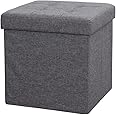 Large Ottoman Foldaway Storage Blanket Toy Box Bench Twill Linen with Buttons Grey 38x38cm