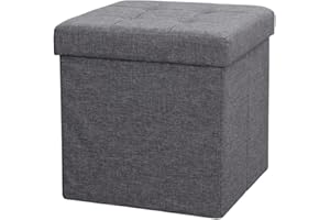 LA MAISON Large Ottoman Foldaway Storage Blanket Toy Box Bench Twill Linen with Buttons Grey 38x38cm