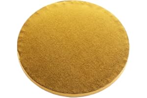 Dekora - Base para Tartas Redonda - Diámetro 25 cm - Bandeja de Cartón Rígido Recubierto con Papel de Aluminio - Apto para Contacto Alimentario y Reutilizable - Color Dorado