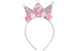 JIOLINK Corona Compleanno Bambina, 2 Anno Fascia Tiara Corona da principessa Cerchietto Corona Bambina con fiore di rosa artificiale Decorazioni per feste Compleanno, Carnevale