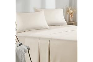Poligino Sabanas Cama 150 - Juego Sábanas 4 Piezas - Sábanas Bajera Ajustable - Encimera - 2 Funda de Almohada 50x80 (Cama 150-150x190/200 cm, Beige)
