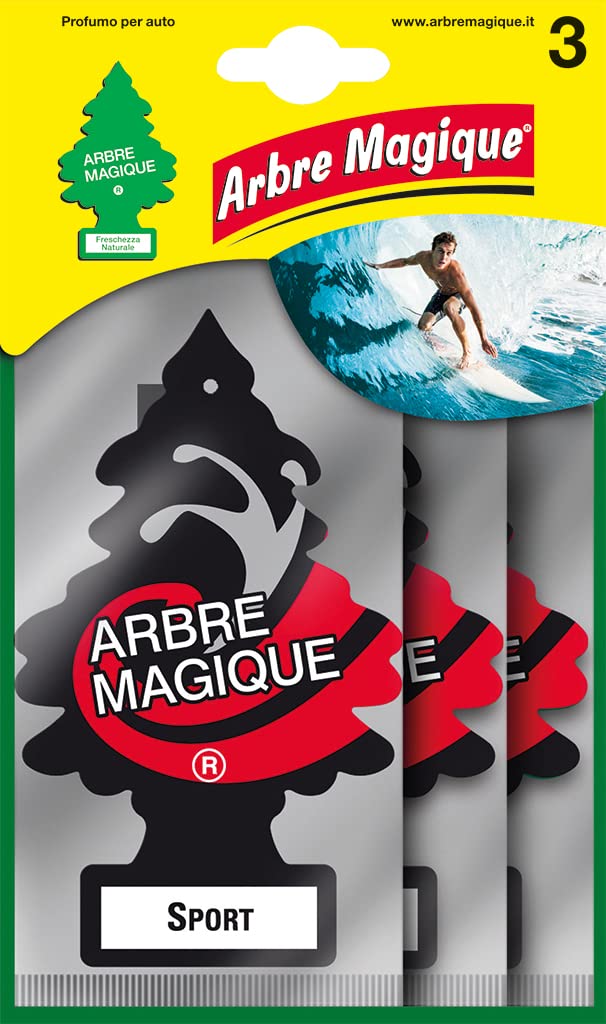 Arbre Magique, Profumatore Auto, Fragranza Sport, Profumazione Intensa e Strutturata, Durata fino a 7 Settimane, Made in Italy, Formato Multipack da 3 Pezzi